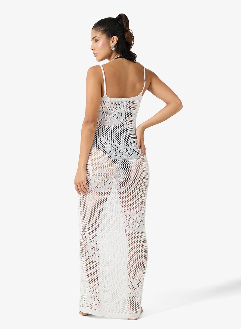 جينجر فستان شاطئ كروشيه شفاف بحمالات - Image 2